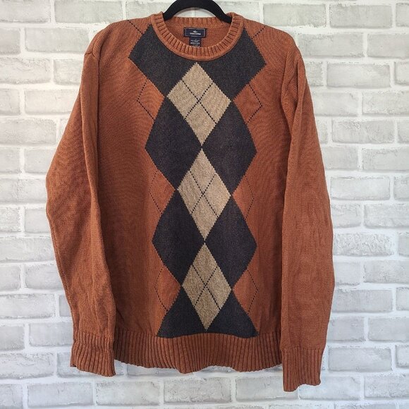 Dockers Mens Sweater Rust Color Knit Argyle Pullover 100% Cotton Large - Picture 4 of 7